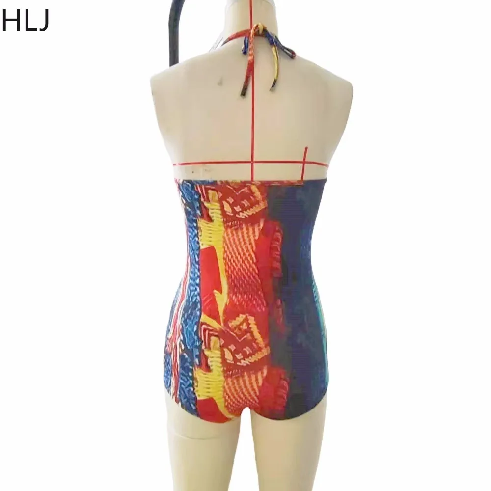 HLJ-Bodycon estampa de cobra multicolor feminino, macacão fino sem costas V profundo, cabide sem mangas, macacão de boate, moda sexy