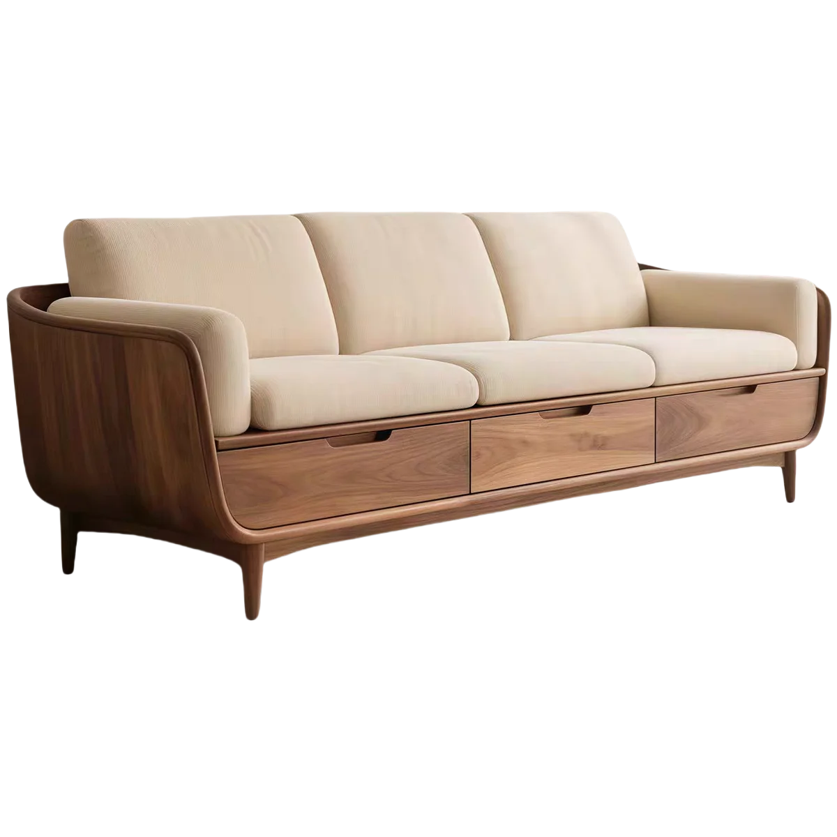

New Chinese-style solid wood sofa modern simple black walnut combination furniture small apartment straight row leisure bed and