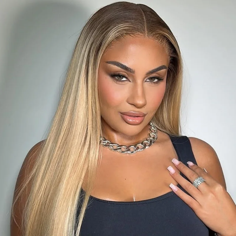 Balayage Blonde Long Straight Lace Front Wig for Women Glueless Pre-Plucked Honey Blonde 13x4 Lace Front Wig Daily Party Use