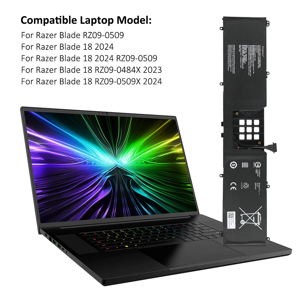 15,4 V 5955 mAh/91,7 Wh RC30-0484 Laptop-Akku Razer Blade 18 2024 RZ09-0509 RZ09-0484X 2023 RZ09-0484X 2023