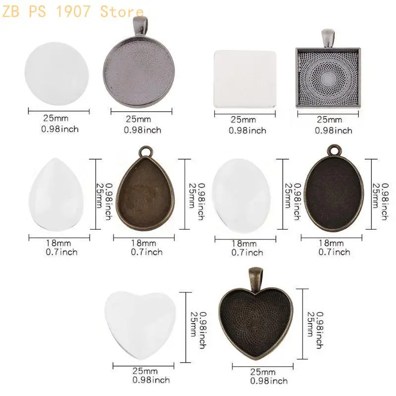 60Pcs Bezel Pendant Trays Blanks 25mm Silver Bezel Trays Pendants 55KA