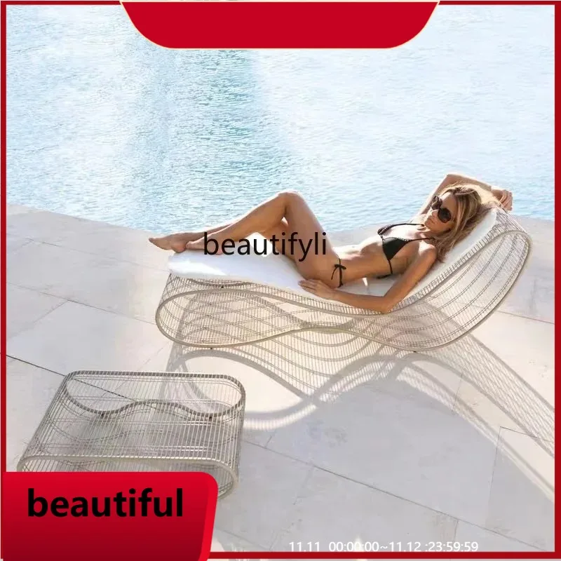 

Outdoor Creative Villa Courtyard Swimming Pool Homestay Outdoor Beach Chairs Rattan Teak All Aluminum Alloy FurnitureQ H