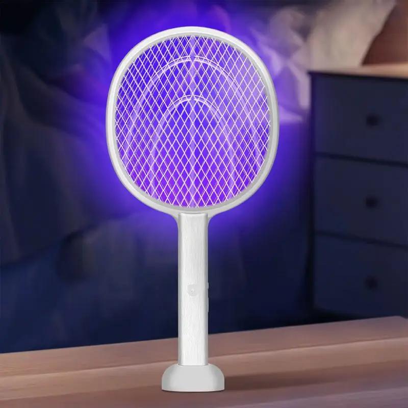 Electric Fly Swatter Racket Electric Fly Swatter 2-in-1 Purple Light Fly Killing USB Rechargeable Indoor Fly Killing