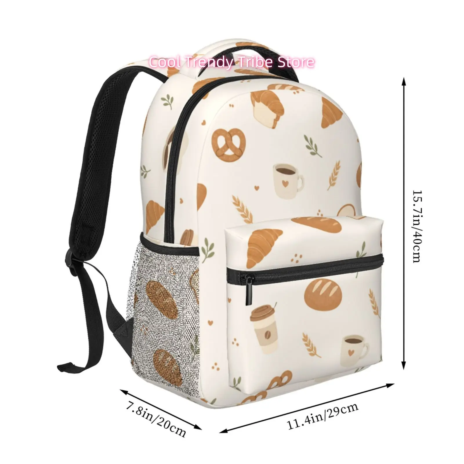 Bread and Coffee Print Adult Backpack, Oxford Cloth Adjustable Shoulder Strap Casual Daypack for Women, Ideal for Daily Commute,