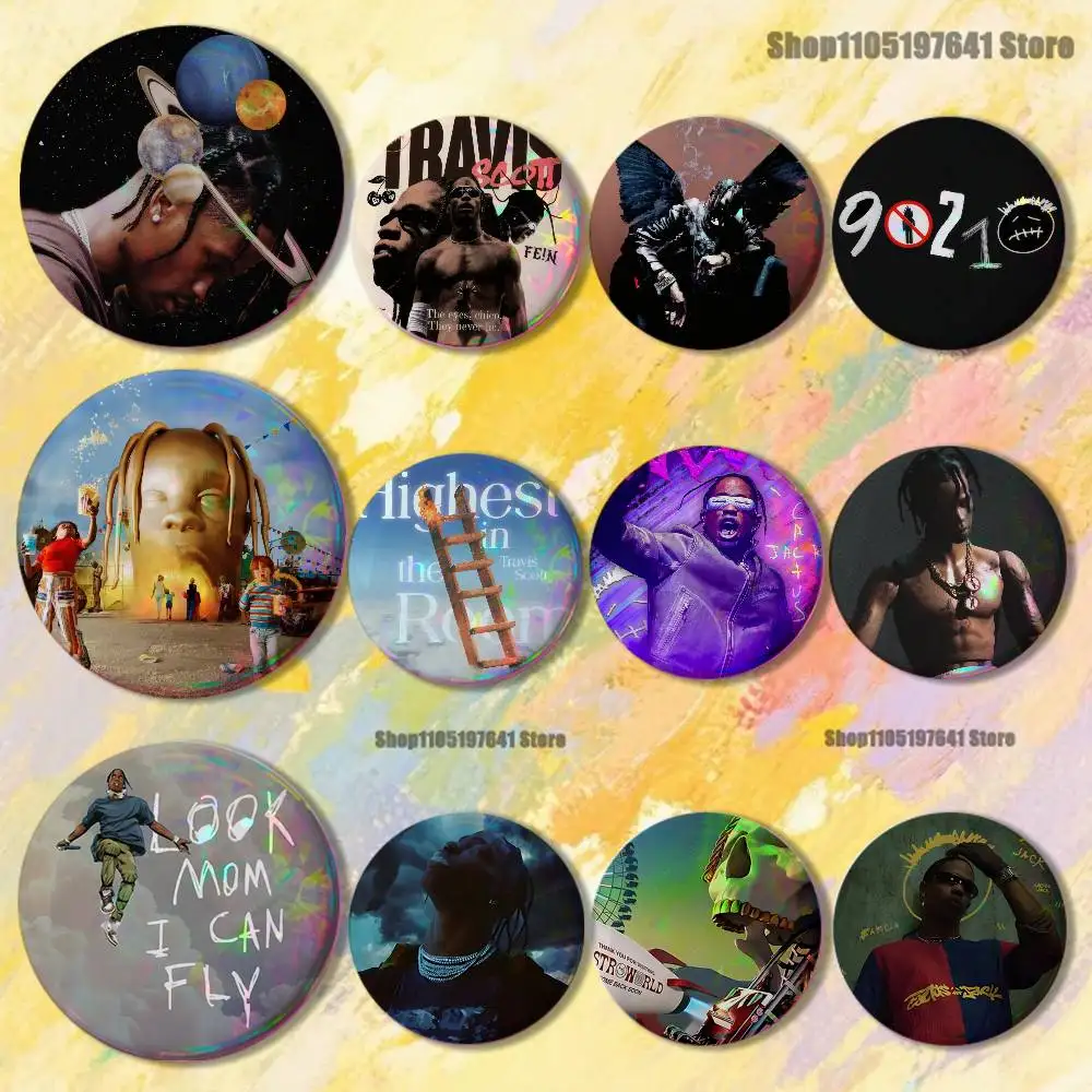 مغني الراب T-Travis S-Scott شارات زر مستدير الإبداعية دبوس بروش شارة حقيبة اكسسوارات الديكور المشجعين جمع الأصدقاء الهدايا #1