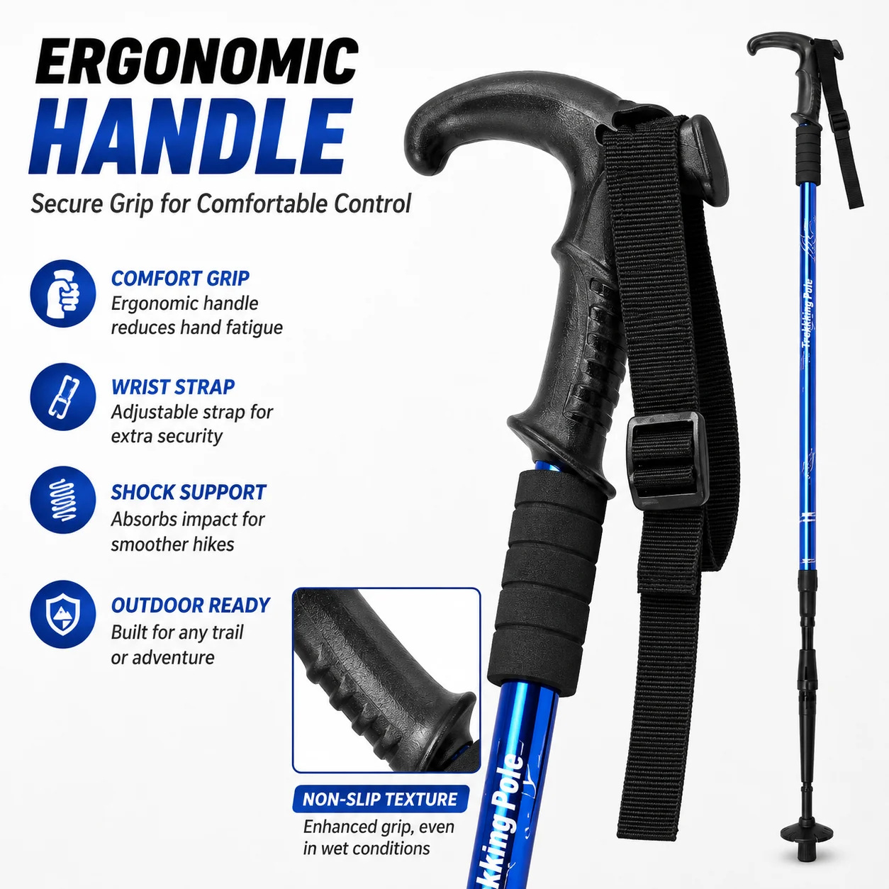 Adjustable Walking Cane Foldable Trekking Pole Lightweight Aluminum Hiking Stick Anti Slip Tip Travel Support for Senior Outdoor