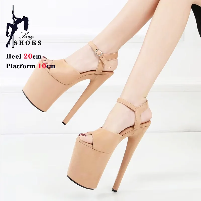 Women 2024 Suede Super High Heel 20CM Shoes Waterproof Platforms 10CM Nightclub Striper Sandals Striptease Summer Stiletto Pumps