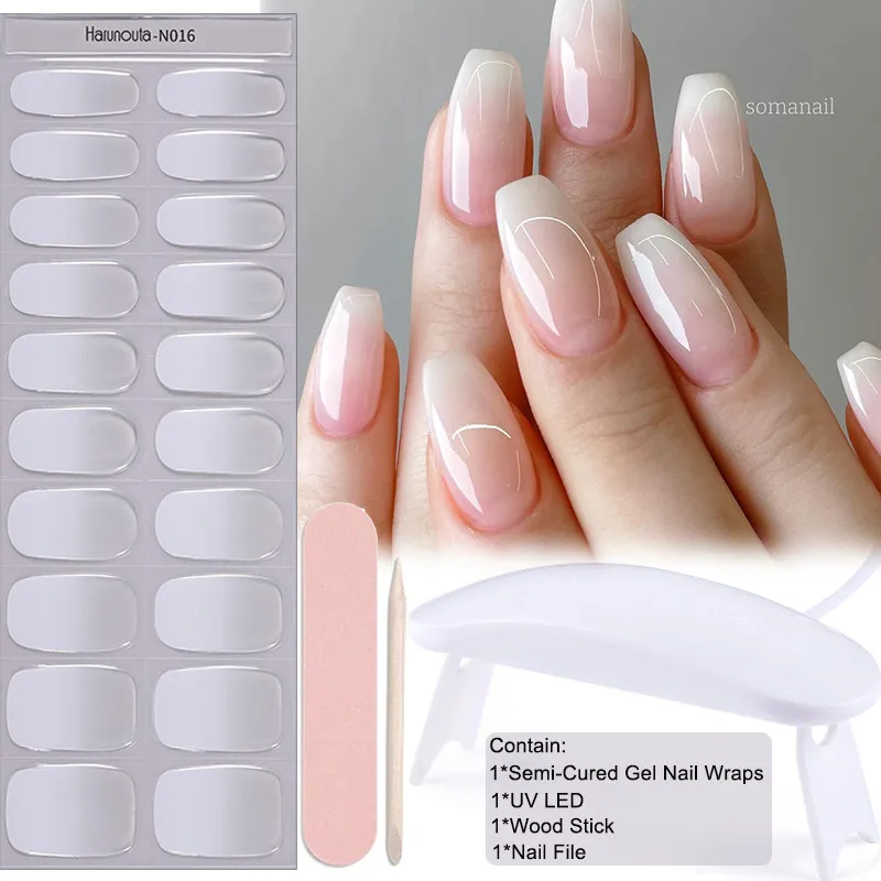 4 قطع من أغطية الأظافر الجل شبه المعالجة مع مجفف الأظافر، مجموعة ملصقات الأظافر الجلية، اضغط على ملصقات الأظافر، مجموعة غطاء كاملة