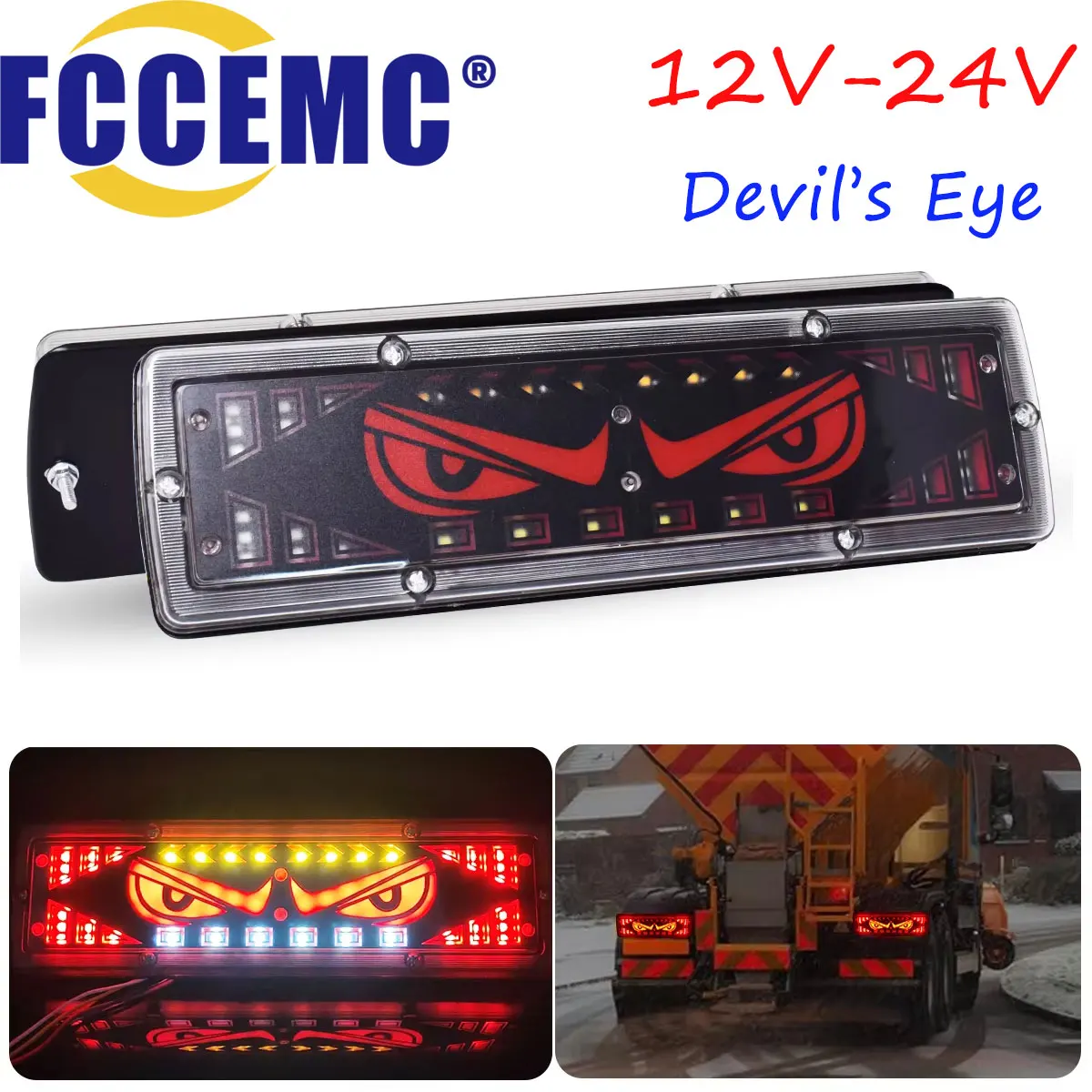 2pcs Truck Tail Light with Turn Signal Devil's Eye LED Stop Brake Parking Reverse Lights for Car Pickup Trailor Lorry 12V 24V