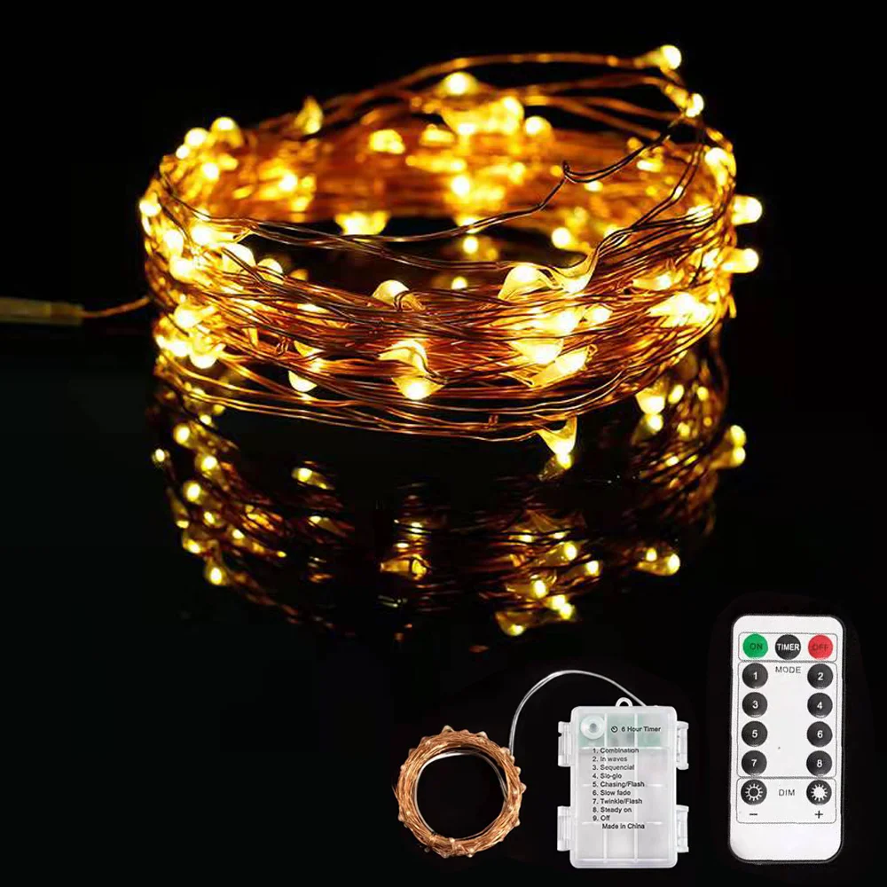 

Led Copper Wire String Lights remote control Fairy Lights battery powered Holiday Outdoor Garland DIY Wedding Christmas Decor