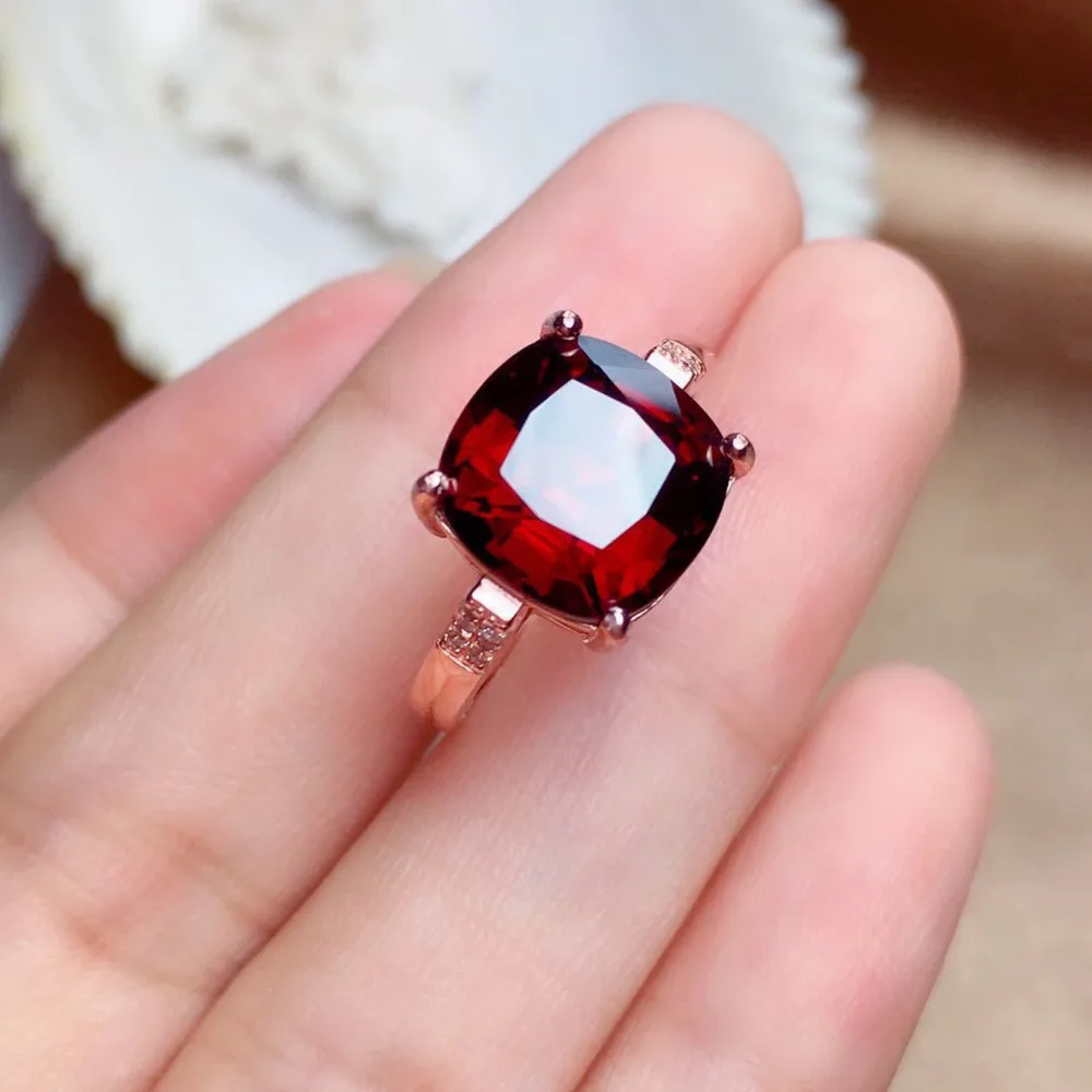 WOSIKATE Vintage Geometric Shape 10*10mm Garnet Red Ruby Rose Gold Plated Wedding Ring For Women Silver Jewelry Finger Ring Open