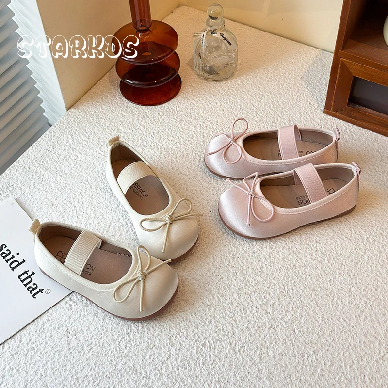 Luxury Satin Silk Ballet Shoes For Kid Girls Classic Round Toe Bowtie Elastic Band Ballerina Flats Baby Child Soft Loafers Pink