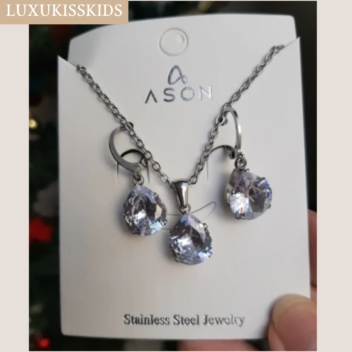 أطقم مجوهرات فاخرة من الزركونيا المكعبة للنساء ، قطرة ماء ، قلادات وأقراط الزفاف ، فولاذ مقاوم للصدأ ، AAA CZ ، أزياء فاخرة #6