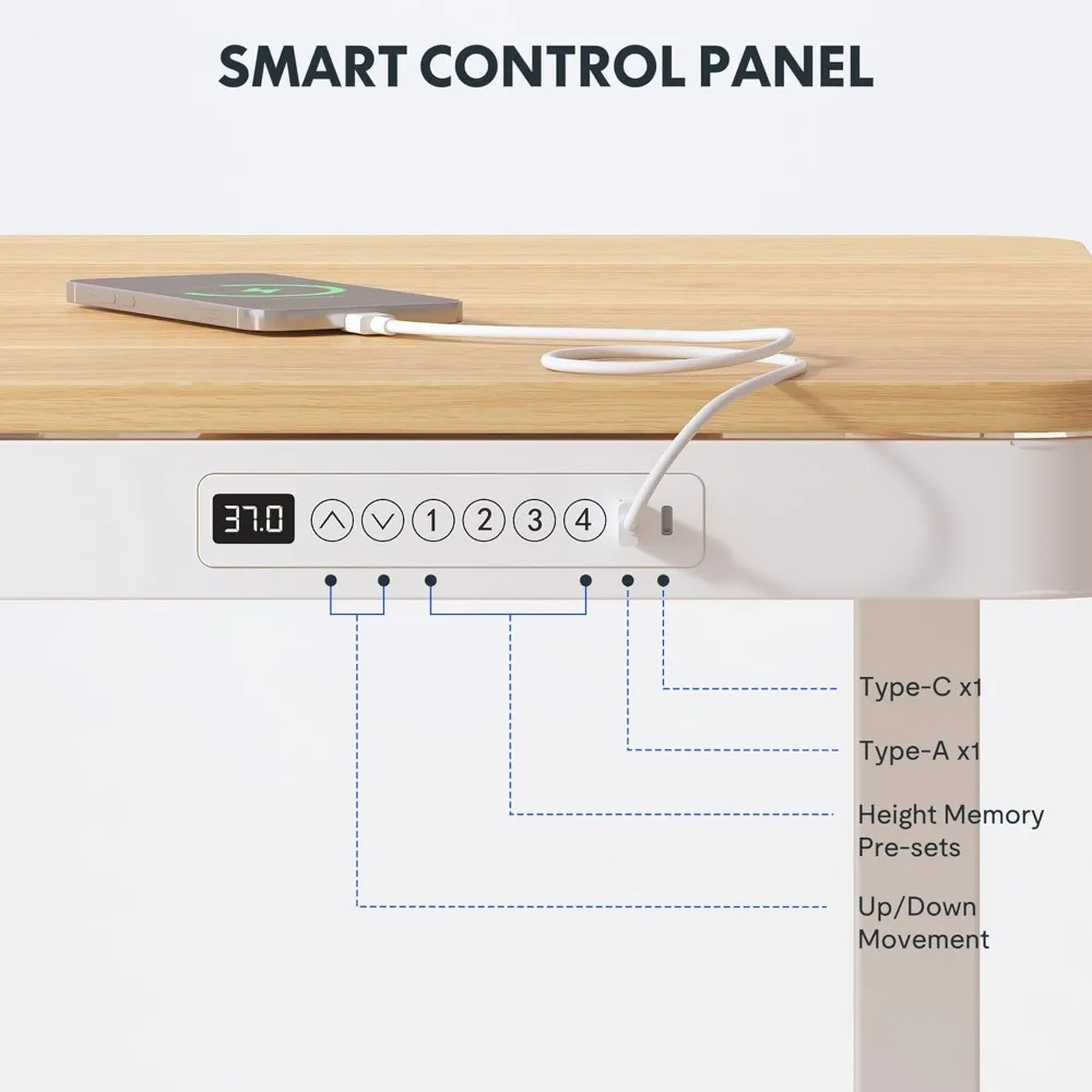 مكتب قائم كهربائي مقاس 55 بوصة مع أدراج، مكتب حامل للجلوس في المنزل مع مساحة تخزين، شحن USB، مكتب كمبيوتر fo