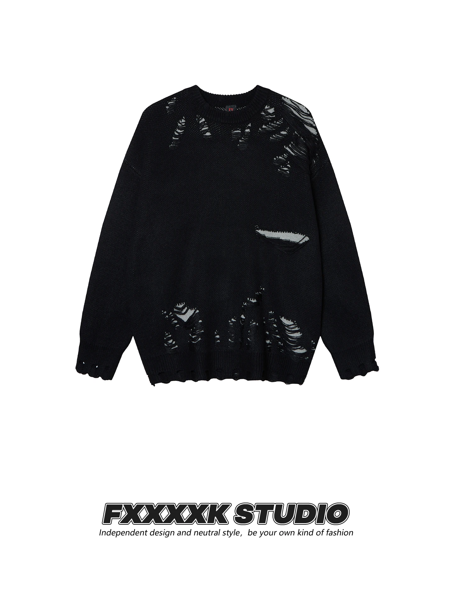 

Loose American Sle Hip Hop Knitted Sweater Couple Casual Streetwear Comfortable Feeling Hole Design Original FXK Men's Sweater