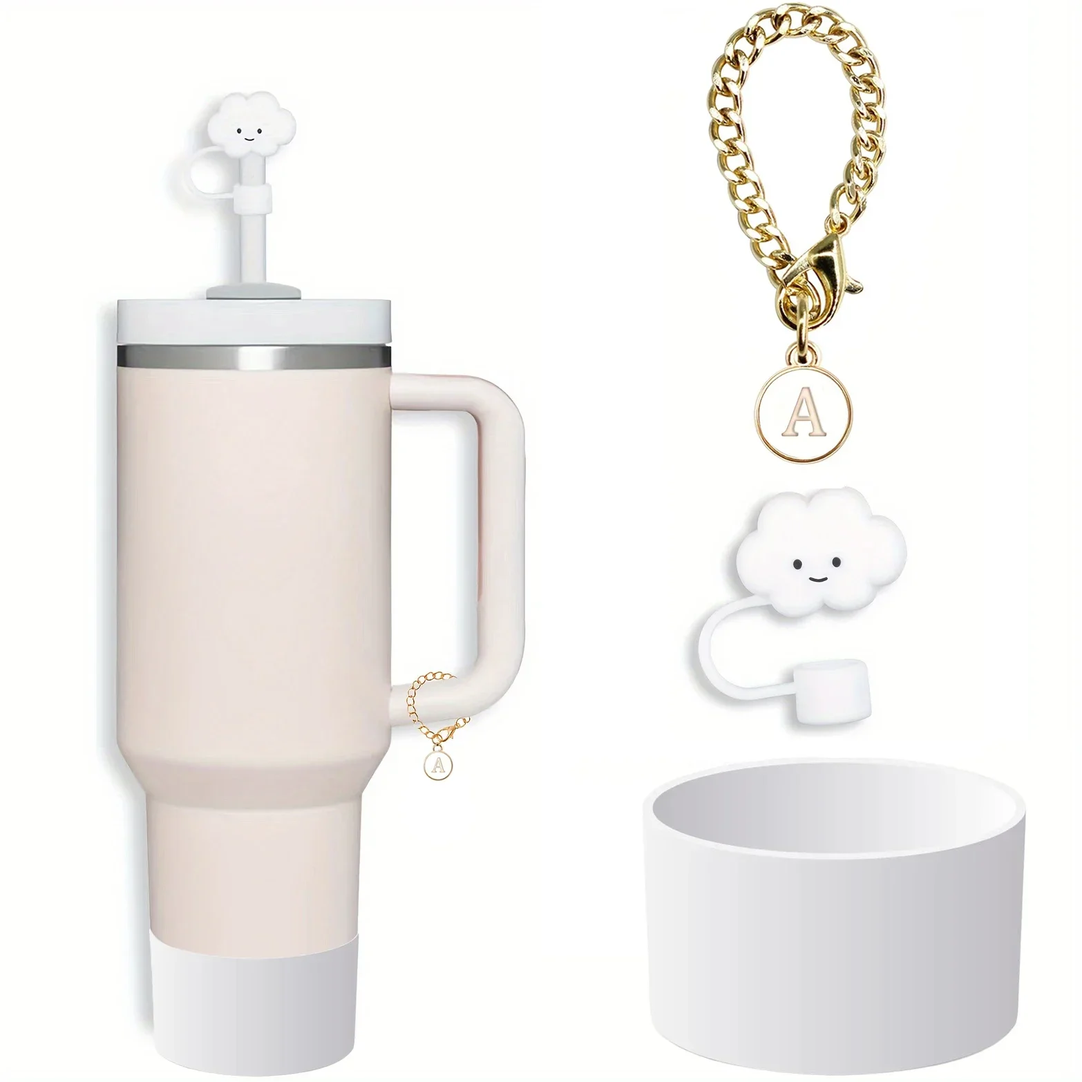 

3Pcs Accessories for 30&40 Oz Tumbler 1Pcs Cute Silicone Cloud Straw Covers 1Pcs Letter Charm 1Pcs Silicone Boot Straw covers