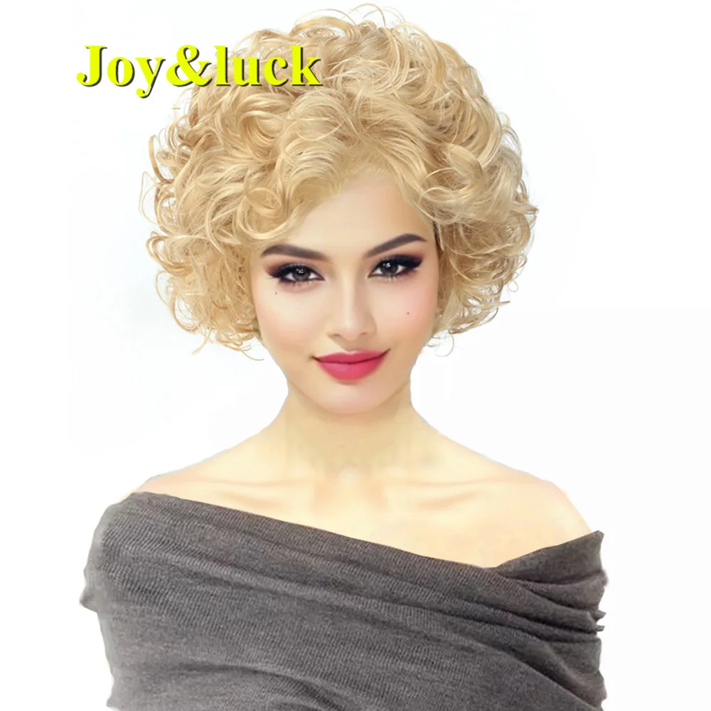 

Short Kinky Curly Hair Wig Brown Mix Blonde Color Synthetic Wigs for Women