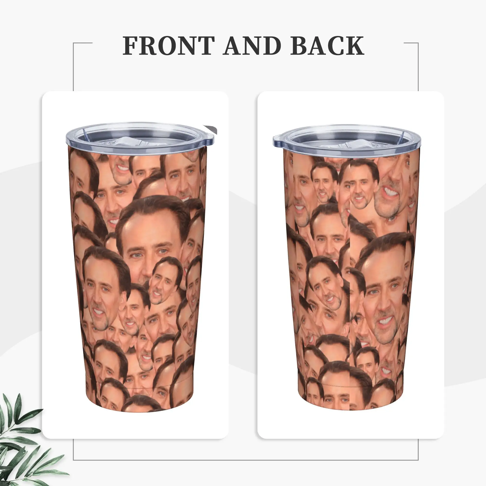 Nicolas Cage Meme Face Insulated Tumbler with Straws Lid  Stainless Steel Coffee Mugs Office Home Car Bottle Cup, 20oz
