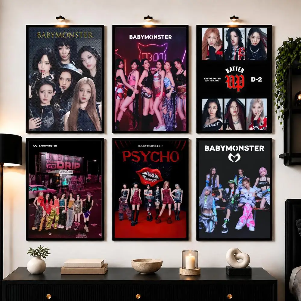 South Korea Kpop B-Babymonster Poster Wall Art Sticker For Living Room Bedroom Bar Home Decor Mural Painting Decoration