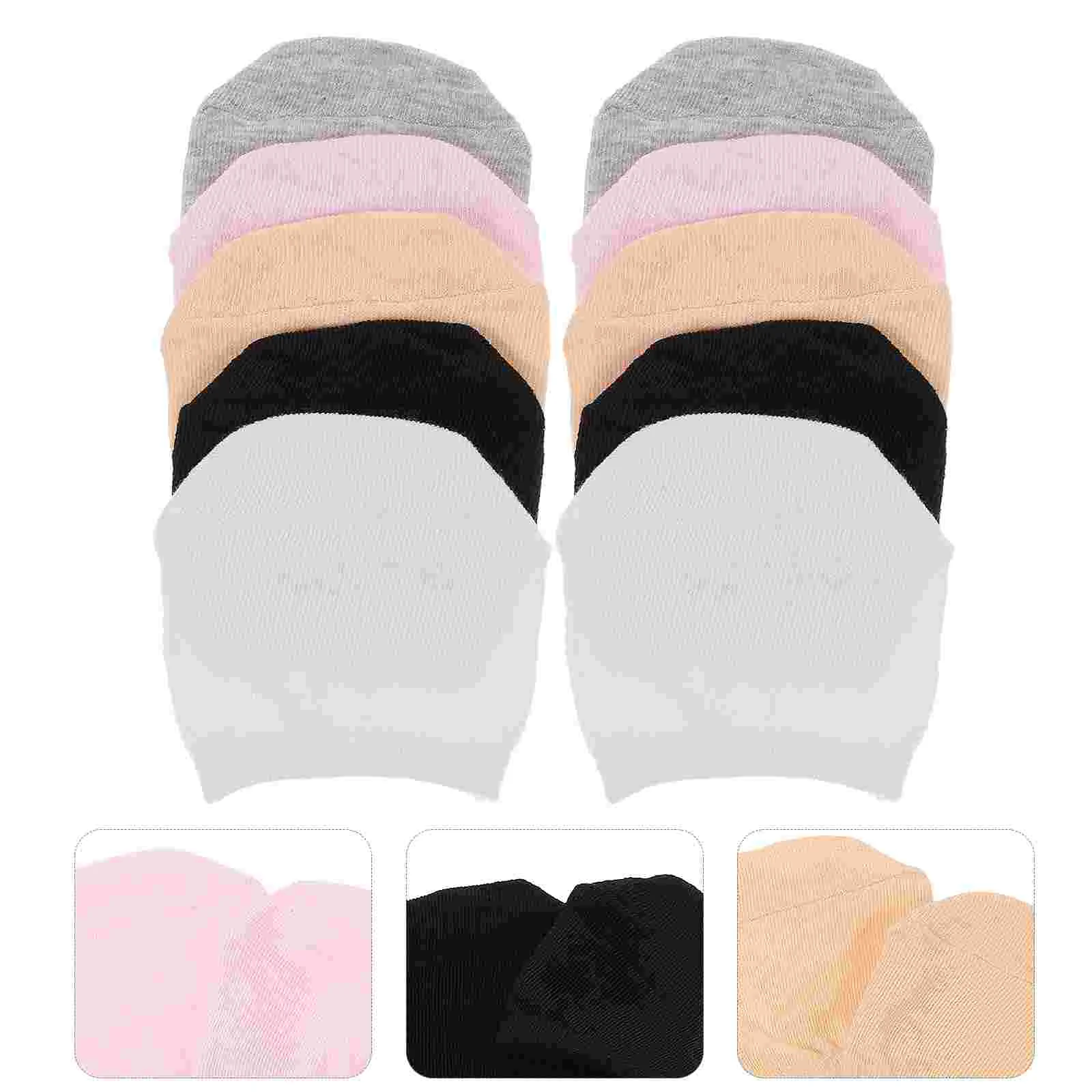 5 Pairs of Cotton Half Socks Toe Topper Liner Socks Toe Cover Socks Invisible Socks for Lady (Black White Pink Grey Skin Color)