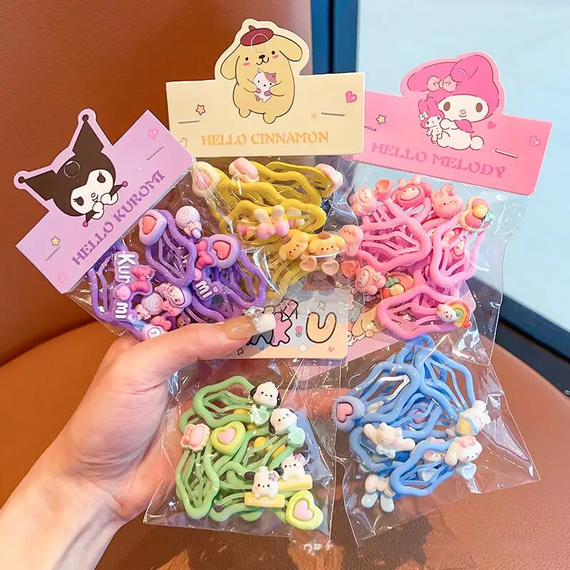 10Pcs Sanrio Hello Kitty Hairpin Set Cute Anime Cartoon Kuromi Cinnamoroll Girl&Child Hair Accessories Edge Clip Holiday Gifts