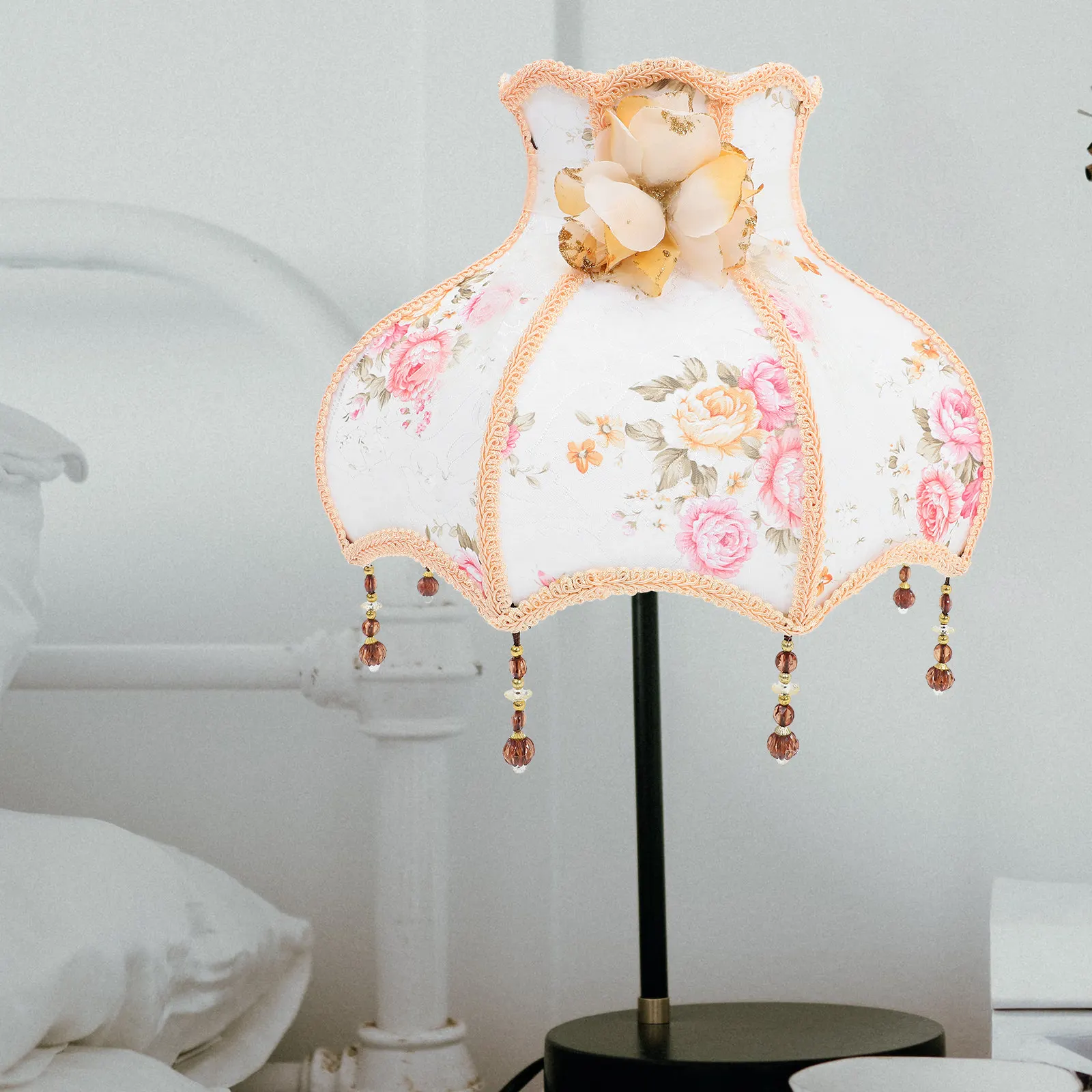 1-個レトロランプシェードヨーロッパヴィンテージ布レース装飾ランプシェードリビングルーム寝室テーブルライトカバー目の保護