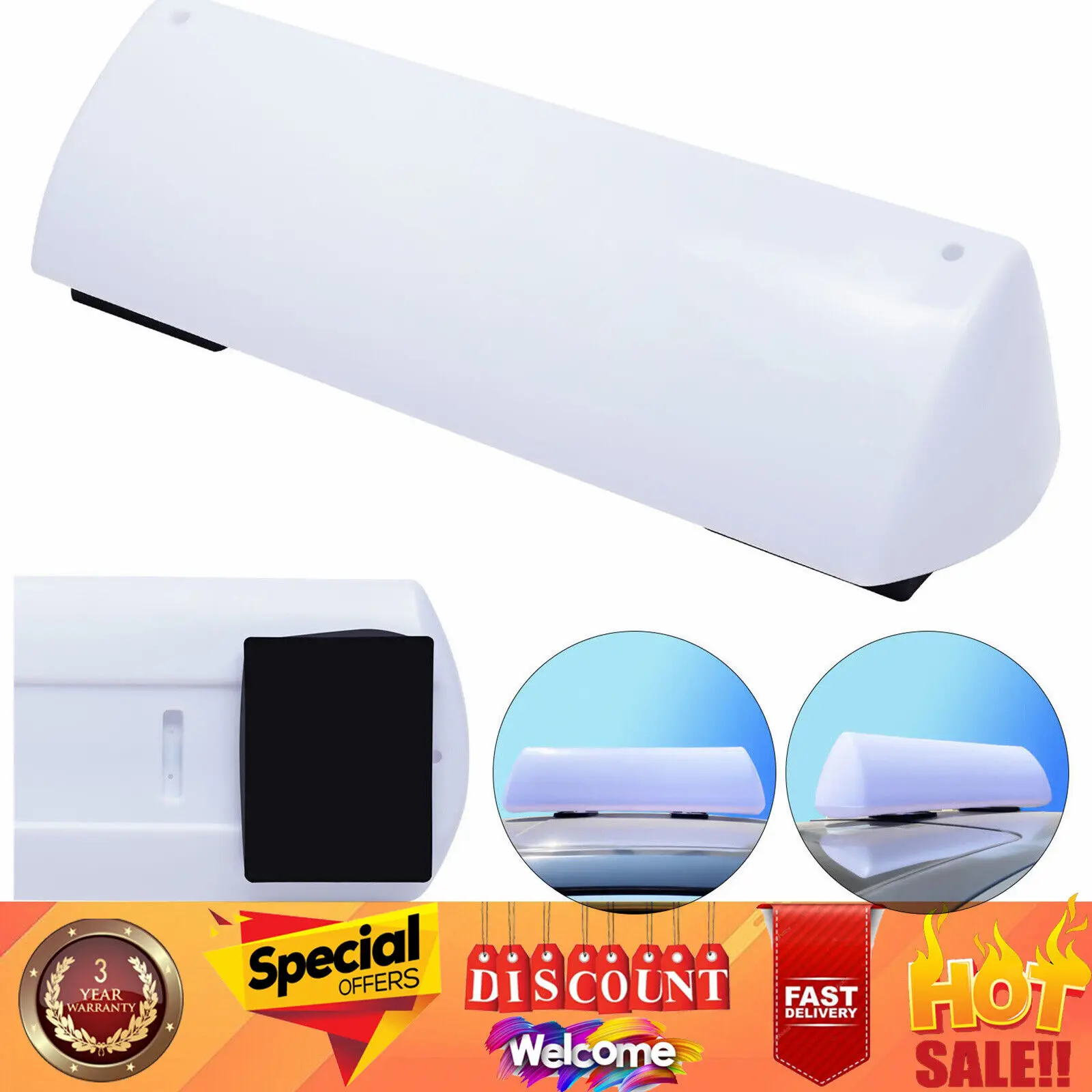 

56cm Taxi-Cab Roof Light Sign - DIY Customizable LED Blank Topper, 11W Ad Light (Fast US Ship)