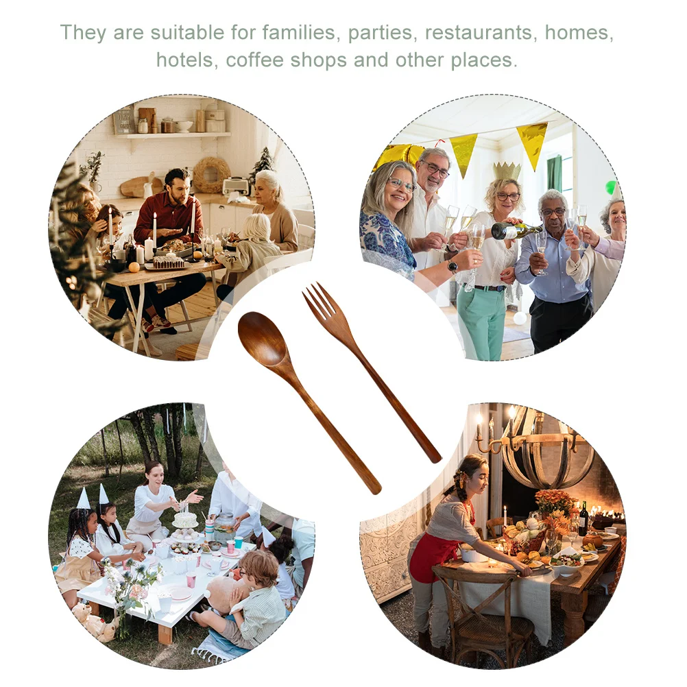 

Reusable Wooden Utensils 2pcs Salad Serving Set with Fork and Spoon Multi Purpose Eating Tools for Dessert Appetizer