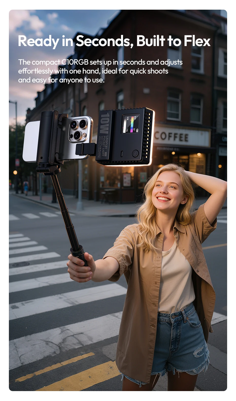 Ulanzi C10RGB Pocket Power 10W RGB-Videoleuchte 1800K-9000K Bi-Color-LED-Licht für Telefonkamera Stativ Video Vlog Fotografie – Detail 4