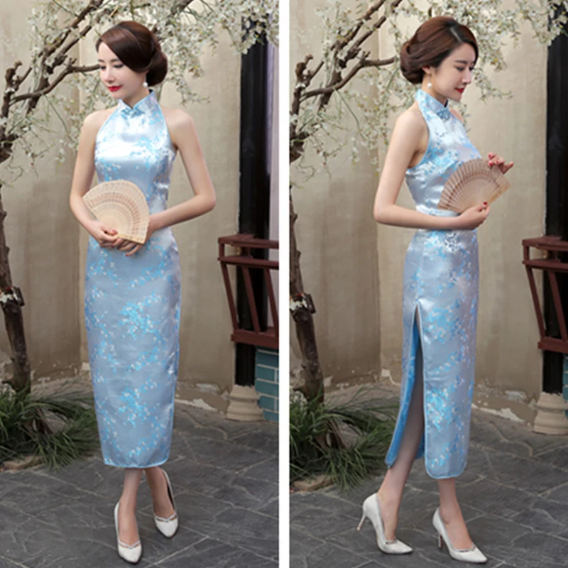 Pink Printed Slim Cheongsam Temperament Backless Evening Party Dress Plus Size 3XL Chinese Traditional Vestidos Novelty Qipao