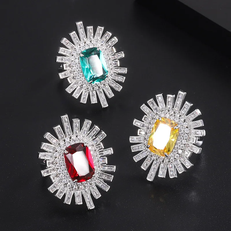

Inlaid Full Diamond Colorful Zircon Ring Exaggerated Jewelry Zircon Ring for Women