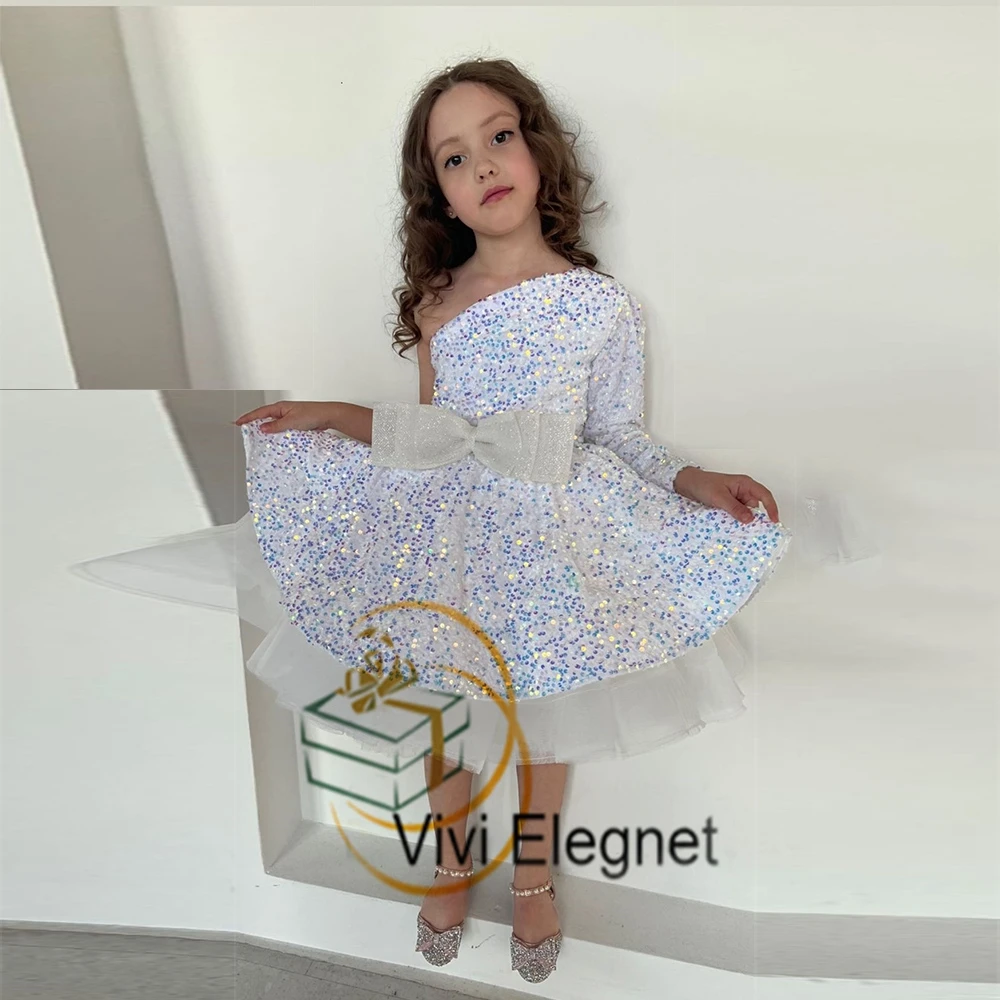 Eine Schulter Weiß Tutu Blume Mädchen Kleider Sommer Geburtstag Kleid Tutu שמלת כלה לילדות mit Bogen Knie Länge Hochzeit Party kleider