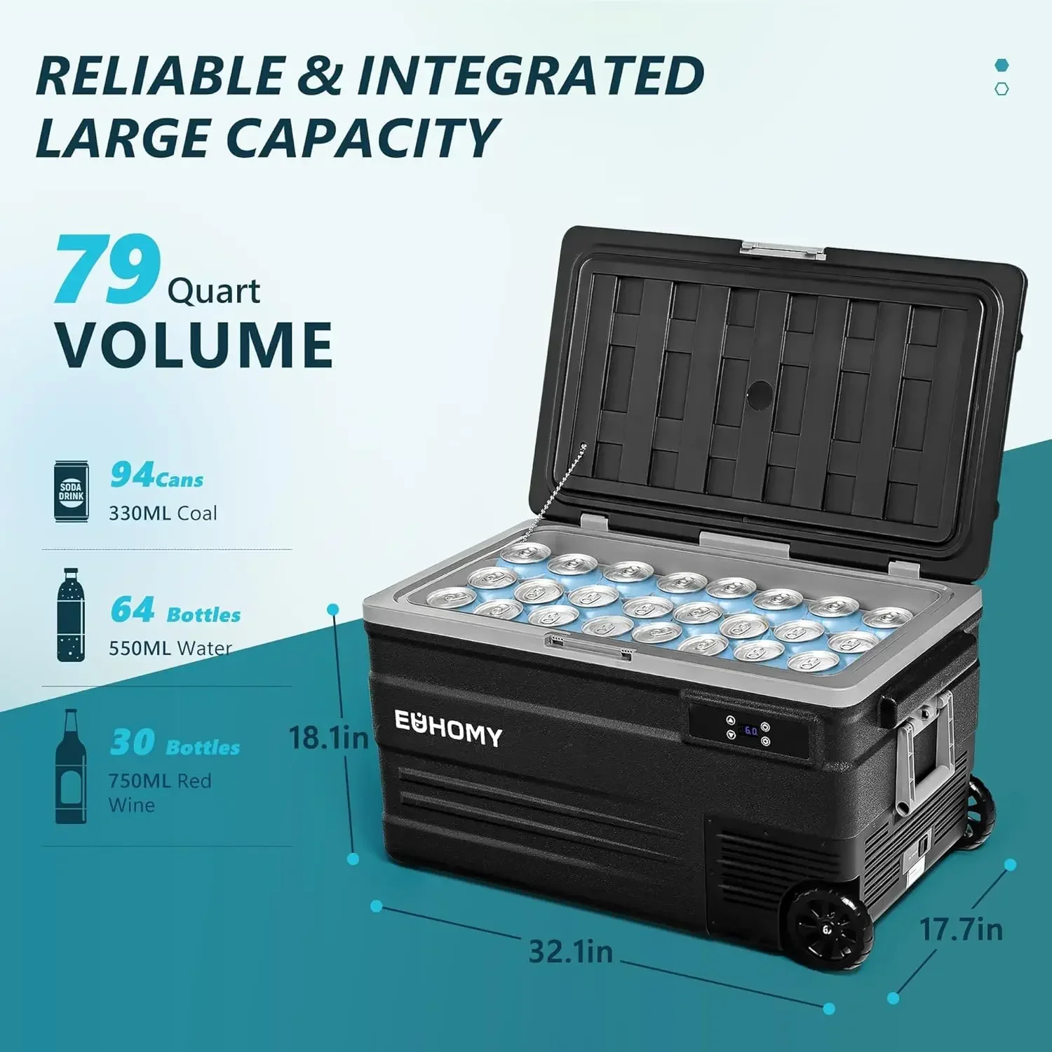 EUHOMY ตู้เย็น 12 โวลต์, 80QT(75L) ตู้เย็น 12V, ตู้เย็นไฟฟ้า 12/24V DC 110-240V AC, ตู้เย็นรถยนต์ 0 ℉ ~68 ℉ , 12 โวลต์