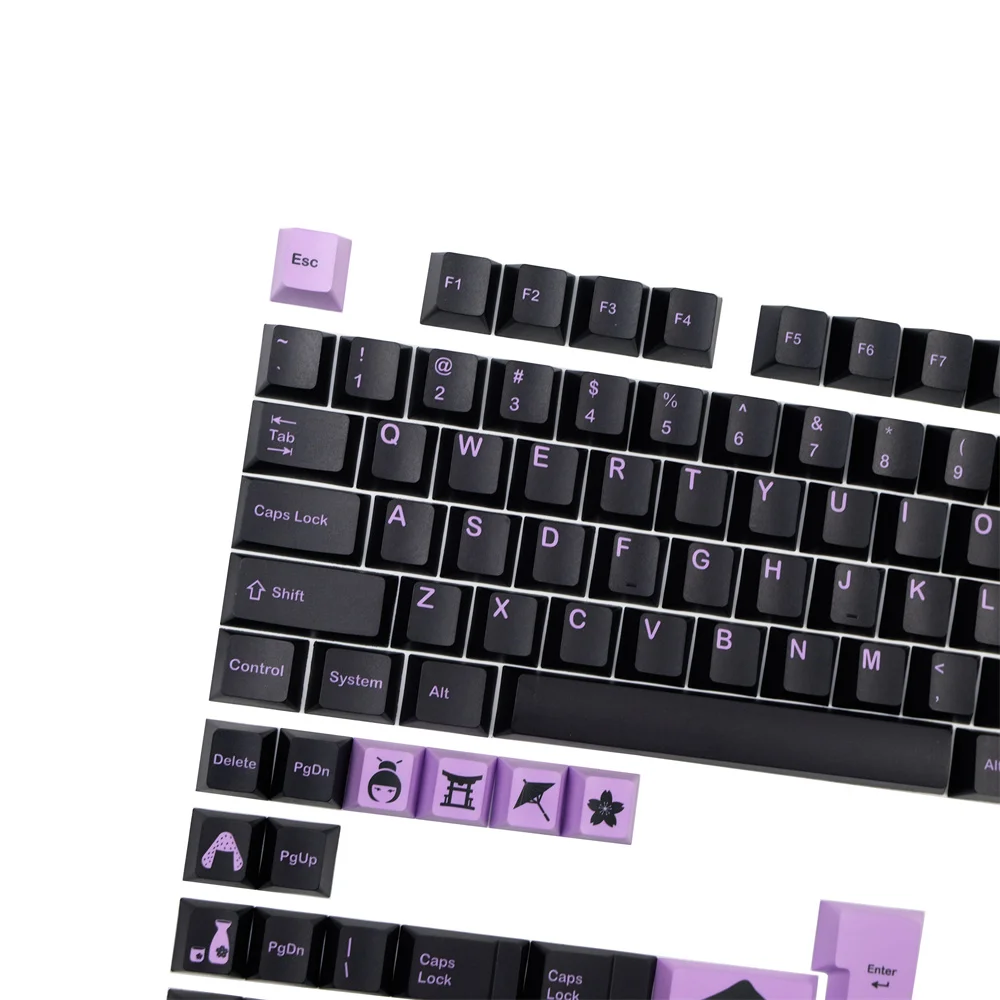 PBT Keycap GMK Lilac on Black 142 Keys Cherry Profile DYE Subbed ISO Enter For GH60 GK61 GK64 68 75 82 87 96 104 108 Keyboard