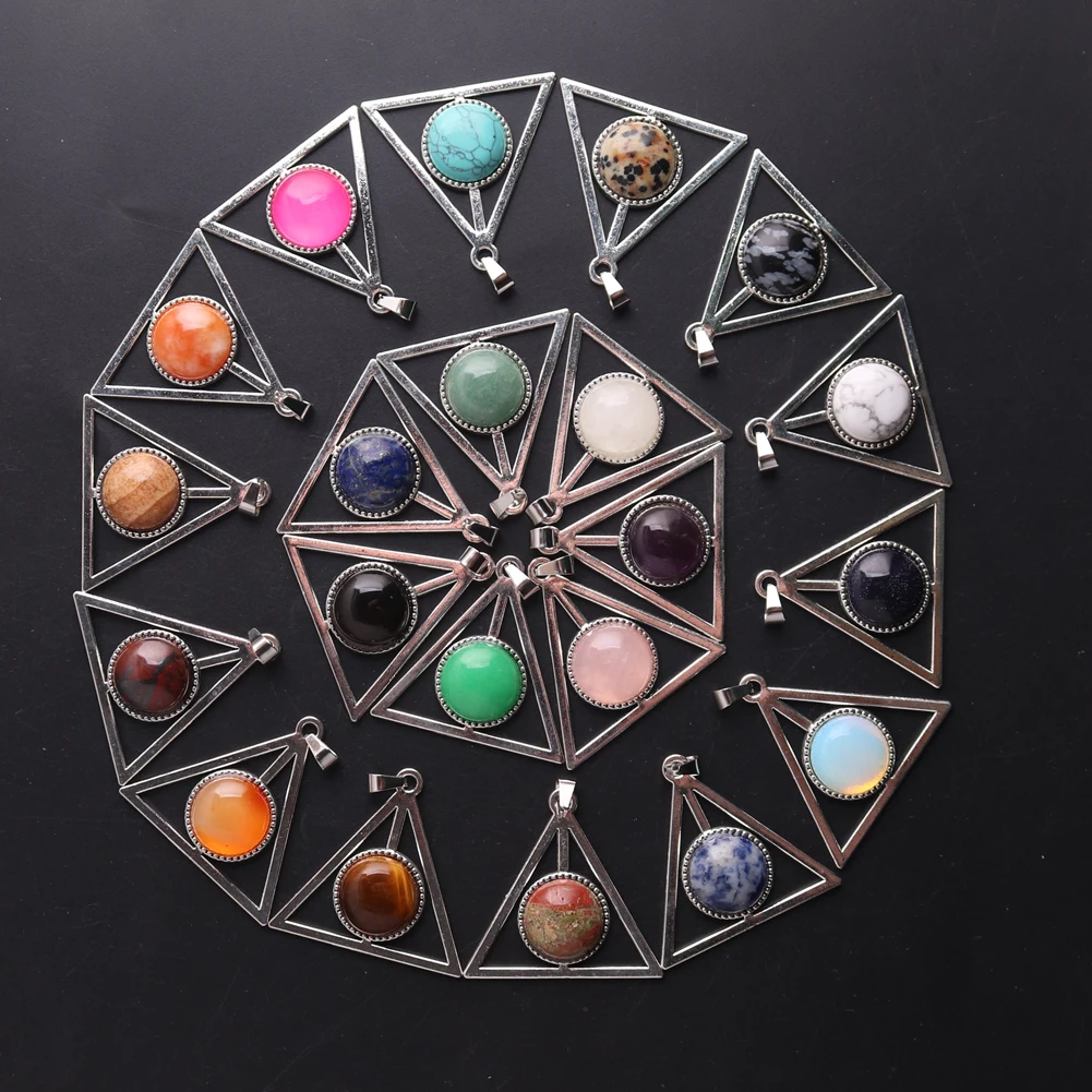 Wholesale 12pcs  Assorted Deathly Hallows Triangle Natural Stone Charms Pendants for Jewelry Making Good Quality free shipping