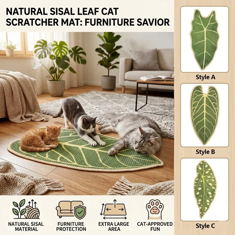 Natürliche Sisal-Katzenkratzmatte in Blattform, Dekorativer Sofaschutz, Haustierzubehör für Wand und Boden, Innenbereich – Detail 1