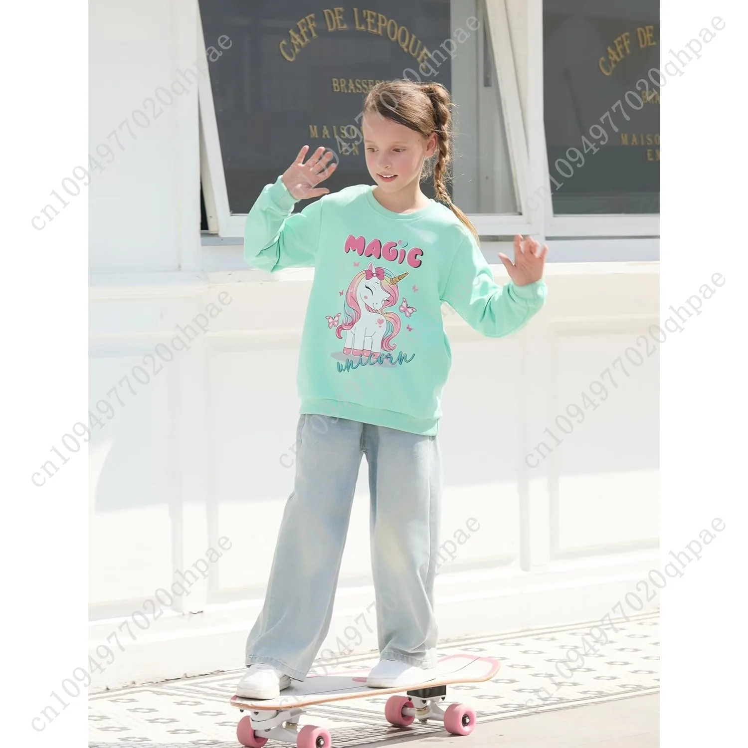 بات بات بلوزات الفتيات حجم 5-14 سنة الجرافيك البلوز كم طويل Crewneck قميص لطيف الكرتون ملابس كاجوال للفتيات