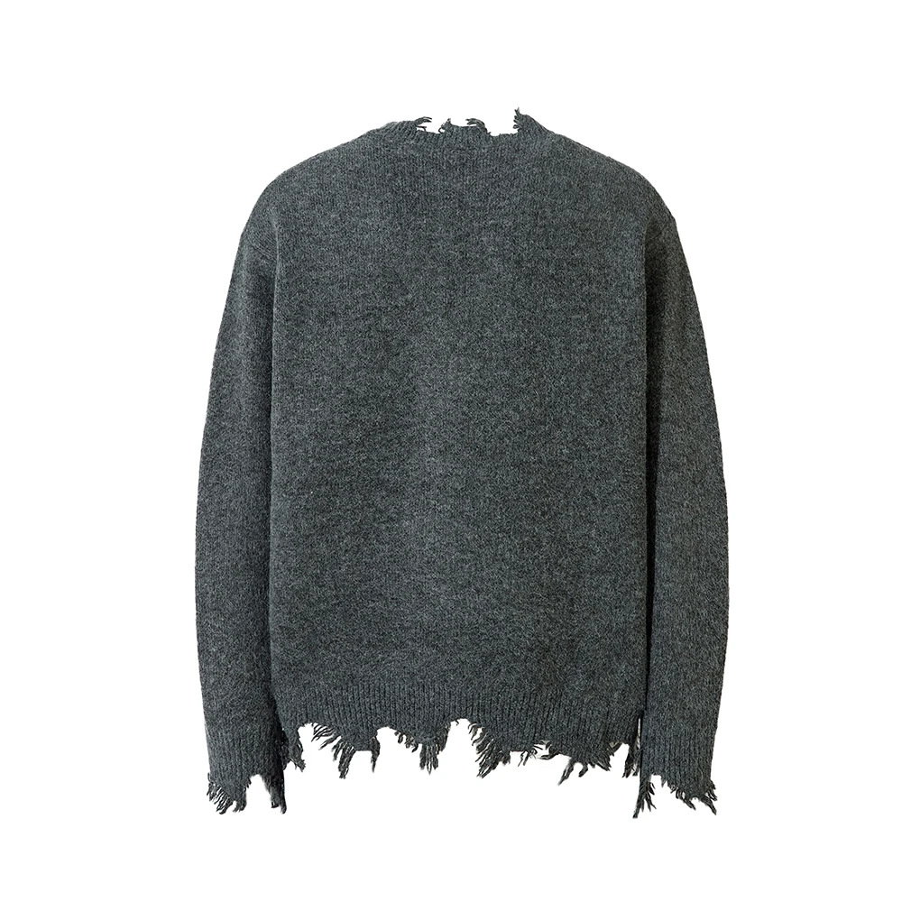 Half Zipper Frayed Hem Ripped Solid Knitted Sweaters Mens and Womens Autumn Baggy Pullover Sweater Oversized Loose Clothes