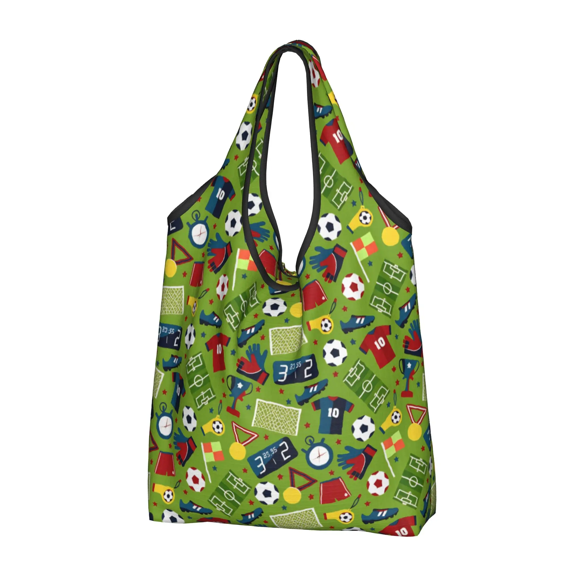 Recycling Sports Soccerly Seamless Pattern Shopping Bag Women Tote Bag Portable Footbally  Grocery Shopper Bags