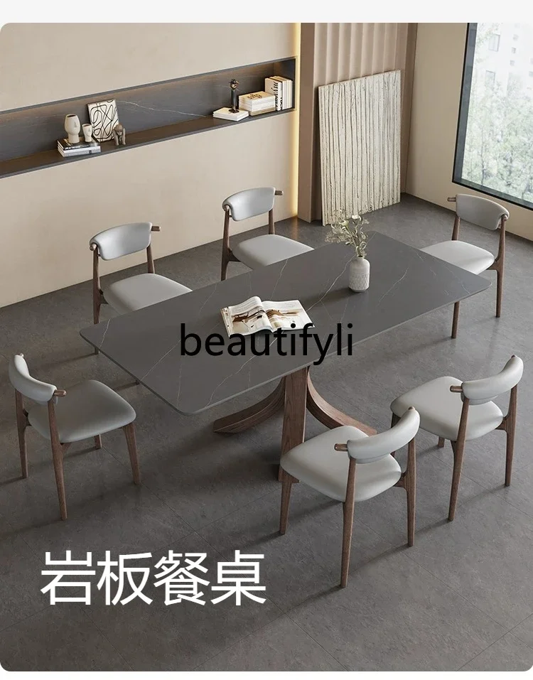 

ss C Solid wood dining table Rectangle modern simple light luxury matte ash wood rock slab dining table