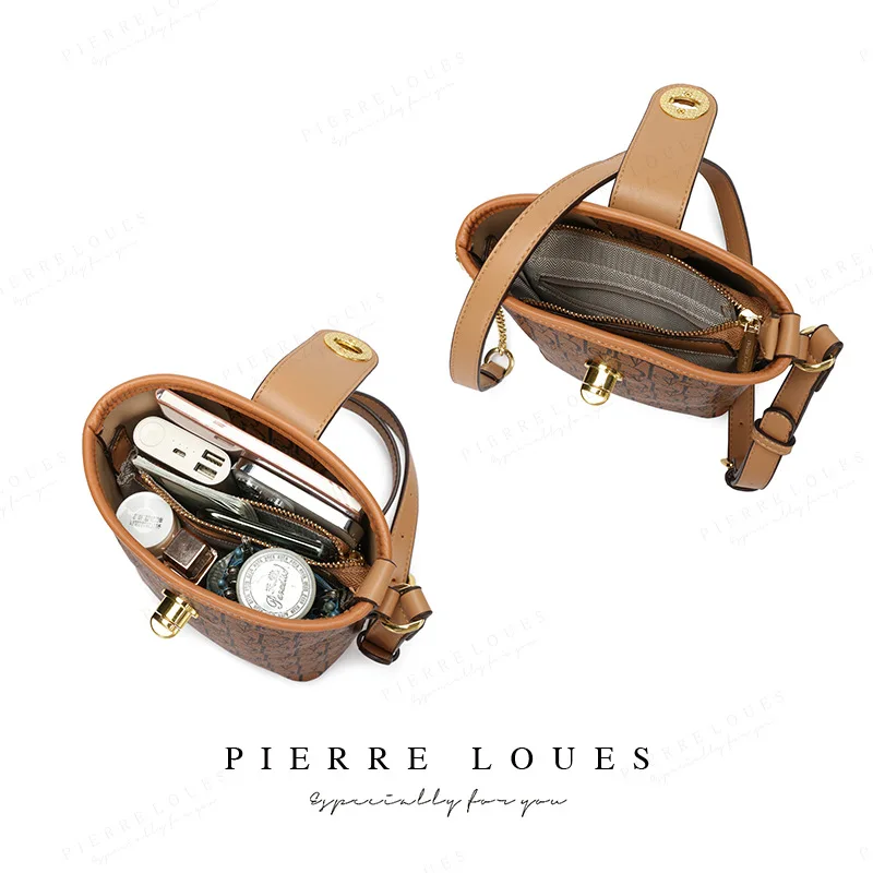 PIERRELOUES New Bag high-end exquisite large-capacity Women's bag fashion retro women's bag Bucket bag Large capacity phone bag