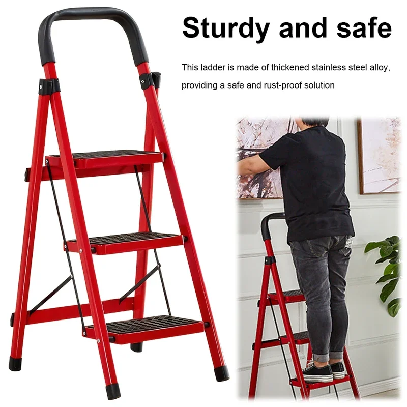 Heavy Duty Steel Folding Ladder, Kitchen Stairs, Scaffolding, Engineering Stairs, Fishbone, 3 Staircase for Daily Use