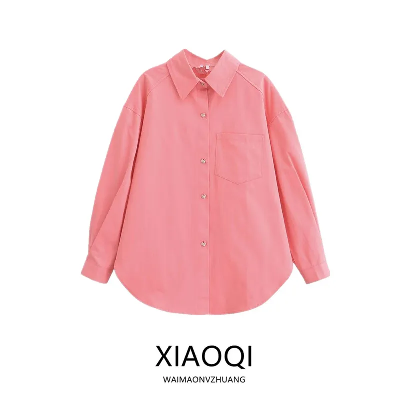 

Spring 2025 Women's Faion Commute Long Sve Cotton Embroidered Loose Fit irt Versatile Sle Casual Busin Office