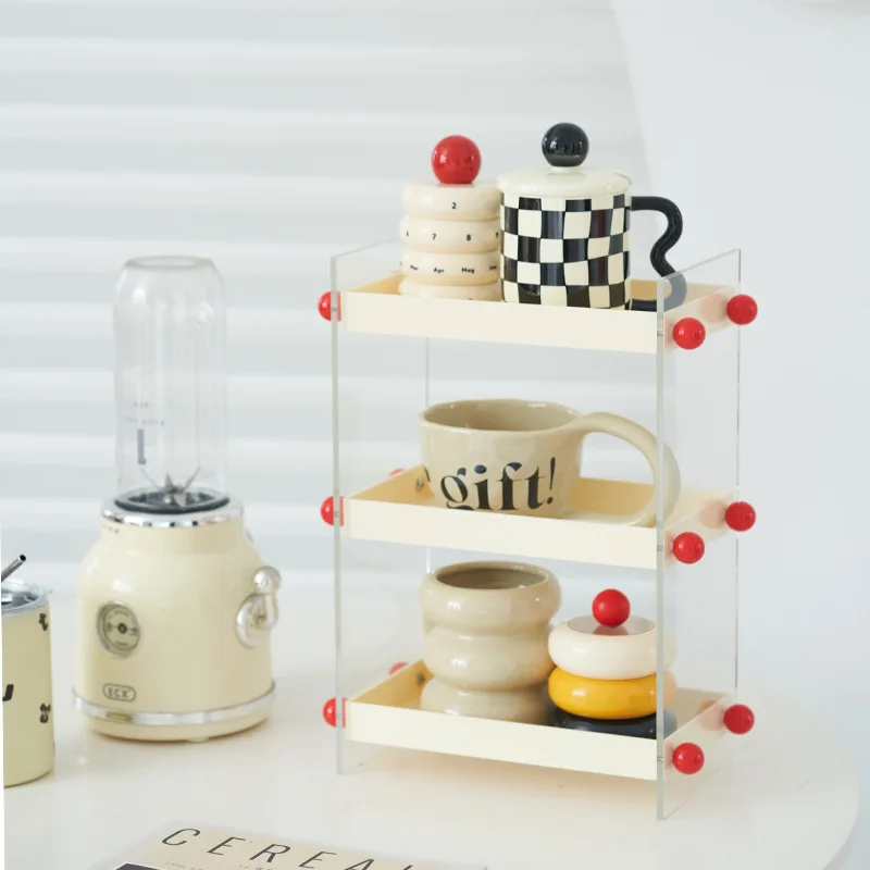 

Ins Style Makeup Organizer Tumbler Holder Commodity Shelf Vanity Table End Table Multi-Functional Storage Rack