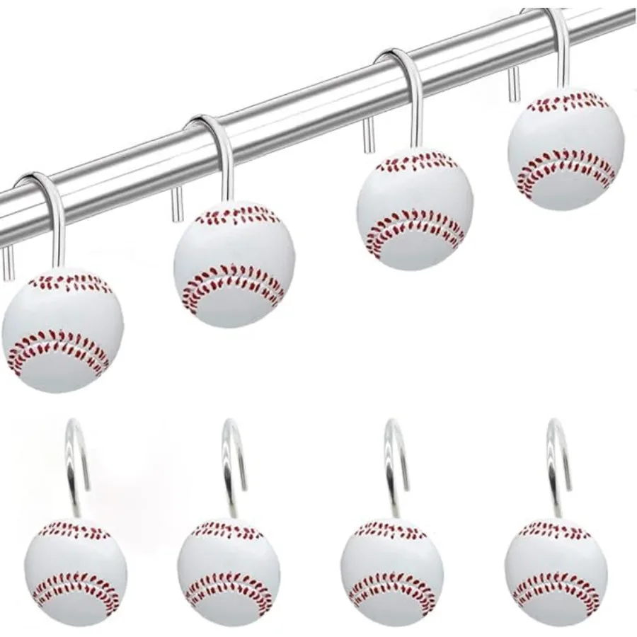 

Крючки для бейсбольного душа, 12 шт., спортивный набор для декора ванной комнаты, крючки для штор из нержавеющей стали, подарок для любителей бейсбола