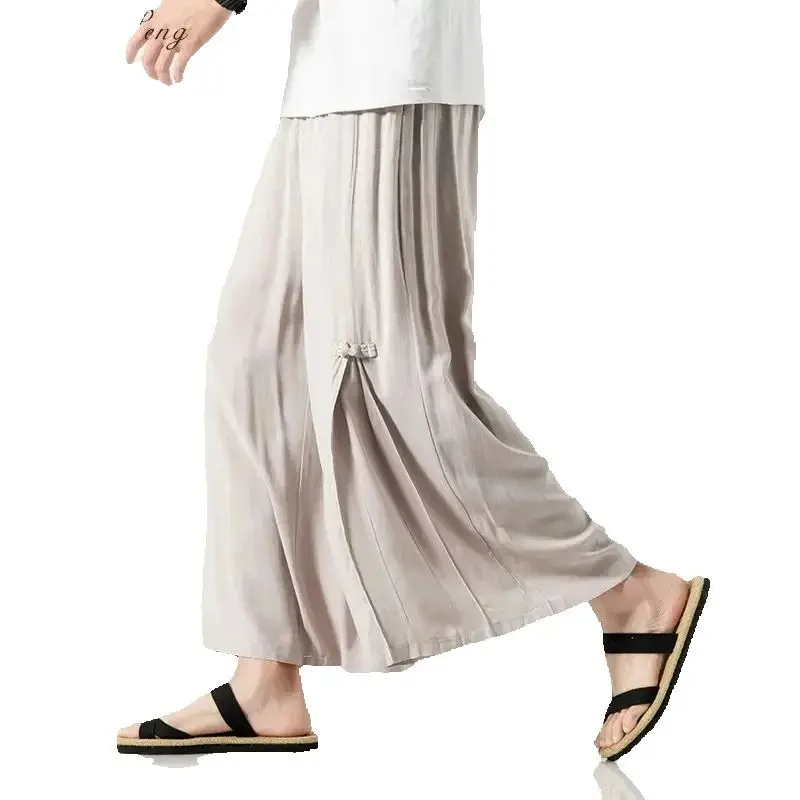 

Китайские традиционные штаны кунг-фу, одежда для мужчин, льняные восточные брюки с широкими штанинами