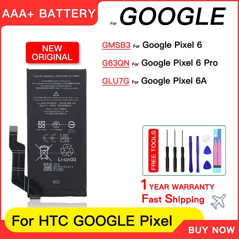 

100% genuine Brand New GMSB3 G63QN GLU7G Replacement Battery For Google Pixel 6 6 pro 6A Rechargeabel Batteries Batteria+Tools