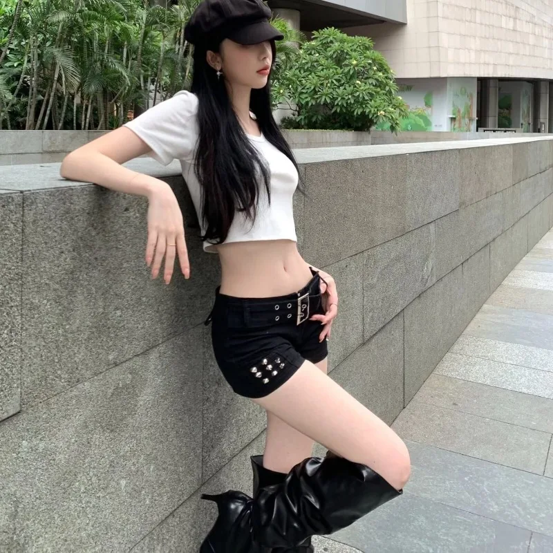 Shorts Women Shinny Casual High Street Fashion Sexy Hotsweet Daily Cool Streetwear Rivet Schoolgirls All-match Youthful Charming