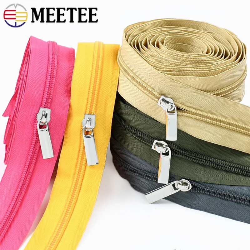 

3/5/10/20M Meetee 5# Nylon Zipper Tape Zip Puller Backpack Zips Closure Clothing Decor Zippers Repair Kit DIY Sewing Accessories