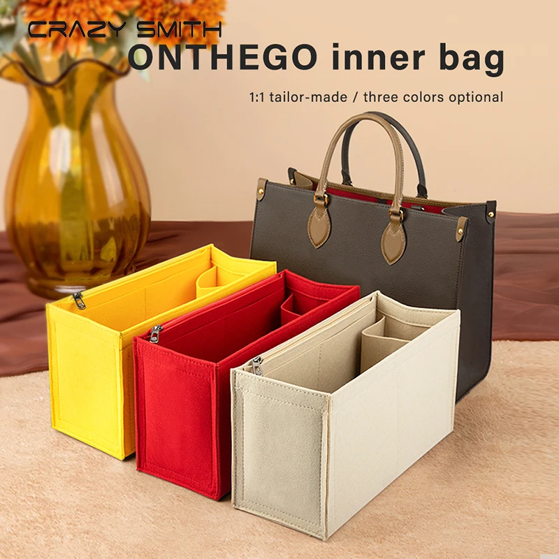 

CRAZYSMITH Inner Bags For LV ONTHEGO Felt Insert Bag Makeup Handbag Organizer Purse Portable Zipper Cosmetic Bags Storage Tote
